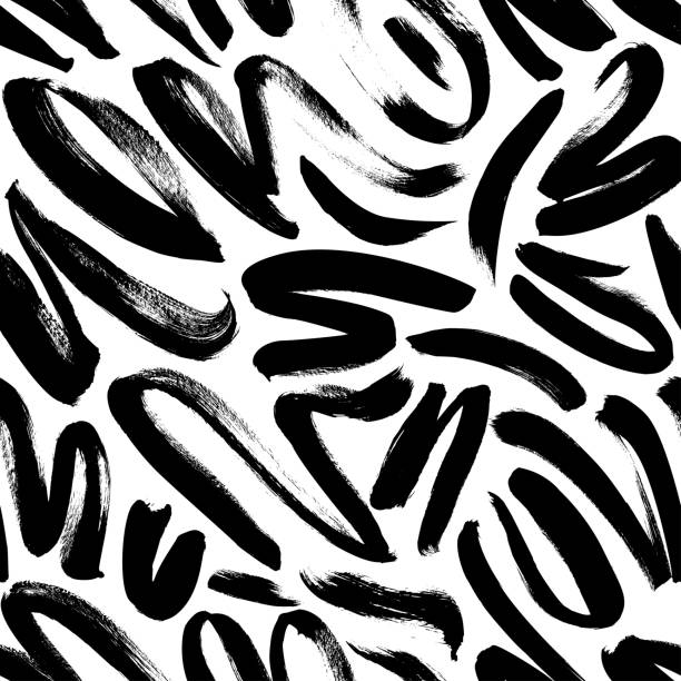 Wavy and swirled brush strokes seamless pattern. Vector brushstrokes, smears, lines, squiggle pattern. Wavy and swirled brush strokes seamless pattern. Vector abstract background for wallpaper, web banner, wrapping paper, textile. Hand drawn ink texture. Brushstrokes, smears, lines, squiggle pattern. splatters and brush textures stock illustrations