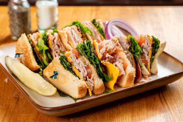 club sandwich - club sandwich sandwich french fries turkey imagens e fotografias de stock