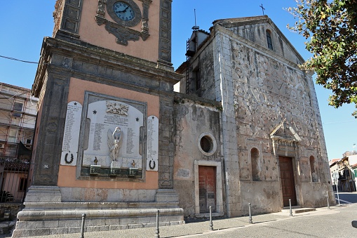 Solopaca, Campania, Italy - May 22, 2020: Bell tower of the Church of the Most Holy Body of Christ of the eighteenth century