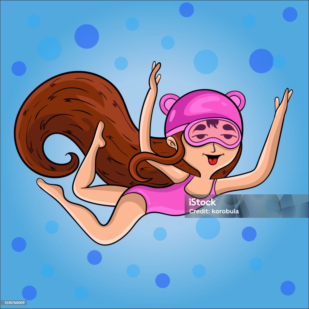 Cartoon Girl In Bathing Suit Swimming Under Water Stock Illustration -  Download Image Now - Cartoon, Swimming Pool, Teenage Girls - iStock