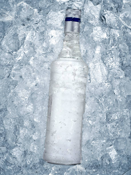 bottiglia di liquore nel ghiaccio - cork tops foto e immagini stock
