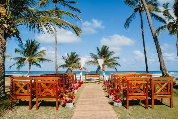 istock Beach wedding, ceremony with romantic decor and luxury 1235798966