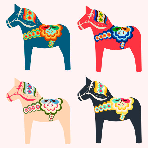 дала лошади векторный набор - dala horse stock illustrations