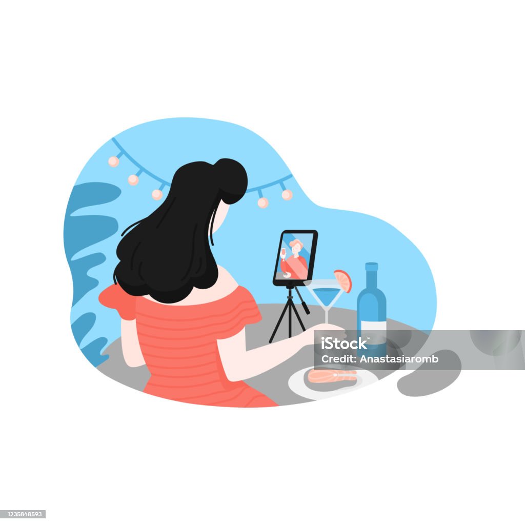 Cartoon Couple Talking During Quarantine Long Distance Relationship Online  Dating App Virtual Love Video Chat Call Stock Illustration - Download Image  Now - iStock