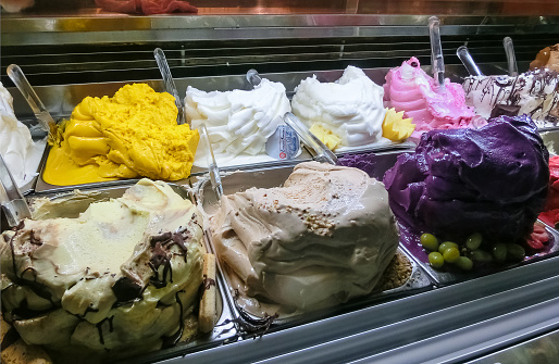Different flavors of italian ice cream at Genoa Italy