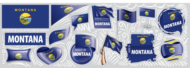 векторный набор флагов американского штата монтана в разных конструкциях - montana flag us state flag banner stock illustrations