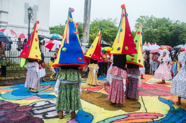 La Villa de Los Santos, Panama - Jun 4, 2015: Dance of the Enanas, a character of the traditional dances of Corpus Christi celebrated in La Villa de Los Santos