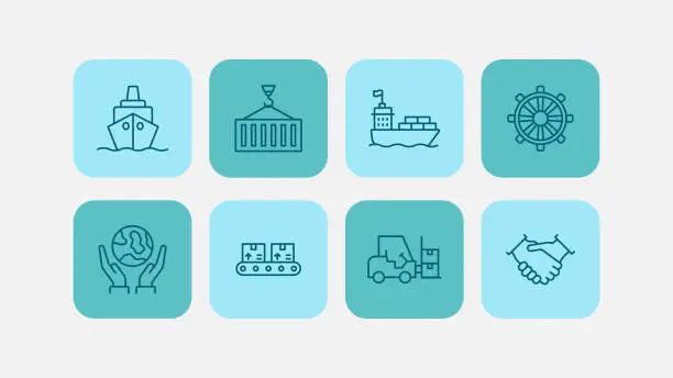 Vector illustration of Shipping Process Line Icon Set