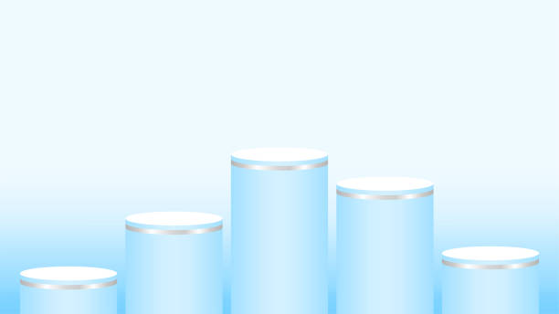 istock pedestal cylinder circle five steps for cosmetics showcase, podium circle stage light blue pastel soft color, platform 5 steps and advertising copy space, podium round five layers of product display 1235934641