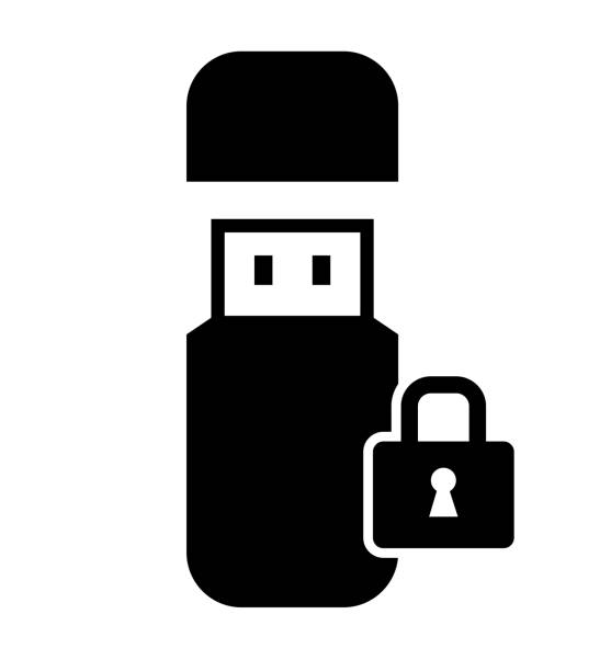 ilustraciones, imágenes clip art, dibujos animados e iconos de stock de unidad flash usb con icono de candado cerrado aislado en la seguridad de fondo blanco - encryption usb cable usb flash drive document