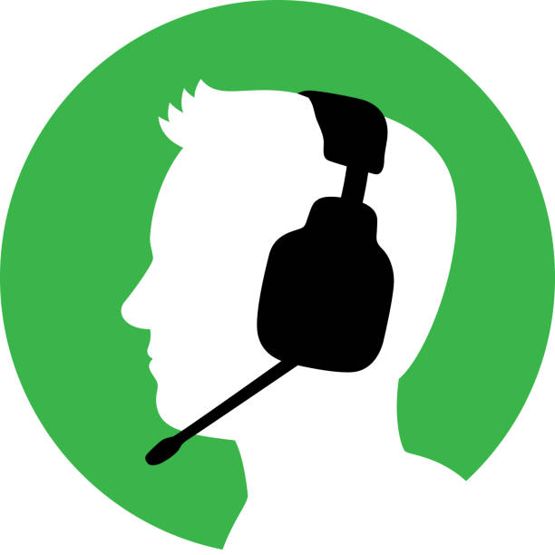 ilustraciones, imágenes clip art, dibujos animados e iconos de stock de hombre con icono de auriculares silueta 1 - headset