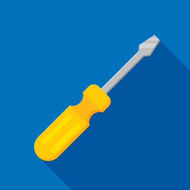 schraubendreher icon flat - holding screwdriver stock-grafiken, -clipart, -cartoons und -symbole