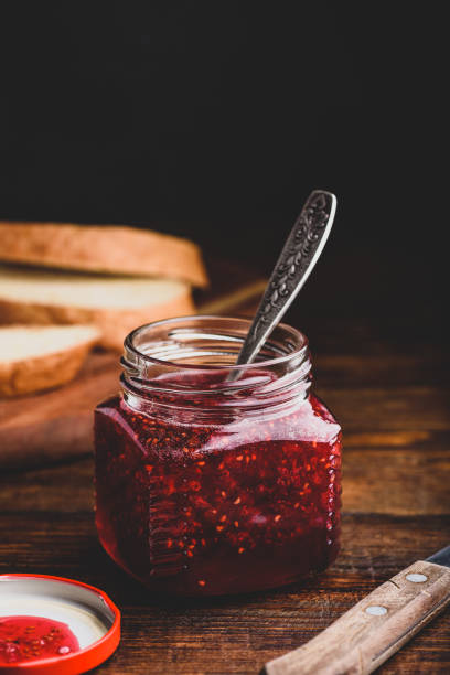 Jar of homemade raspberry jam