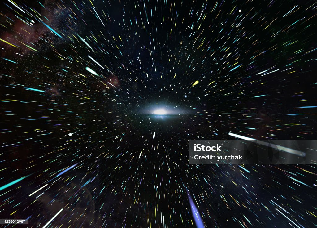 Lightspeed star trails Jump to light speed through the tunnel of stars. Outer Space Stock Photo