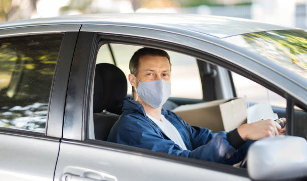 istock Delivering at home address with car 1236084981