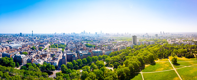 Aerial of view of Mayfair in London, UK