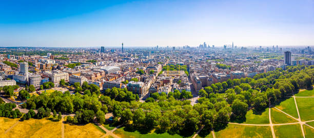 Aerial of view of Mayfair in London, UK Aerial of view of Mayfair in London, UK kensington and chelsea photos stock pictures, royalty-free photos & images