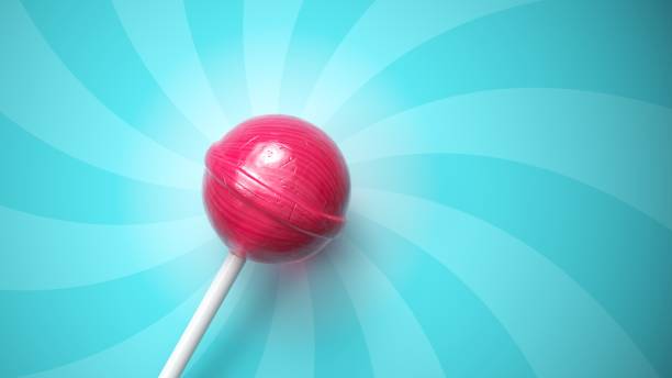 istock Sweet pink lollipop on stick on blue striped background 1236138110