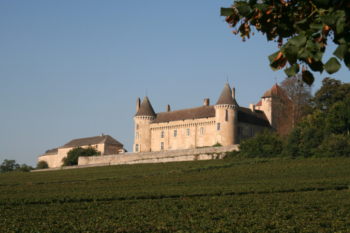The ancient castle  Rully in Rully Bourgogne France, surrounded by winefield.