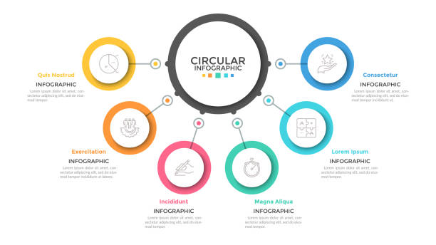 illustrations, cliparts, dessins animés et icônes de modèle d’infographie moderne - chiffre 6