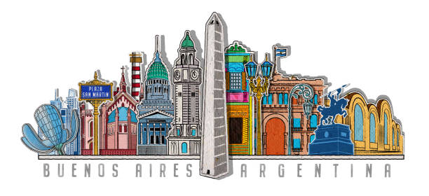 重要な建物を描くブエノスアイレスアルゼンチン - obelisco点のイラスト素材／クリップアート素材／マンガ素材／アイコン素材