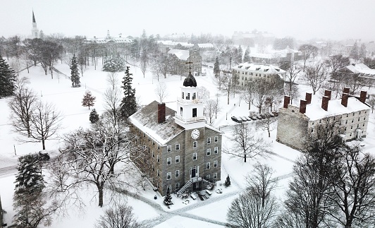 Drone shot of Middlebury College in Vermont