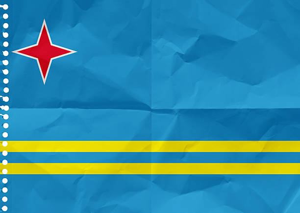 Aruban flag on a sheet of paper torn out from a notebook.