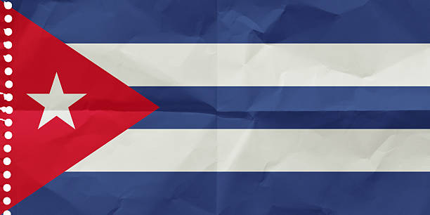 Cuban  flag on a sheet of paper torn out from a notebook.