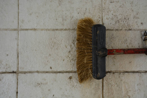 istock Old Carwash brush against white wall. 1236327751