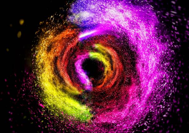 3D illustration of colorful swirling light particles