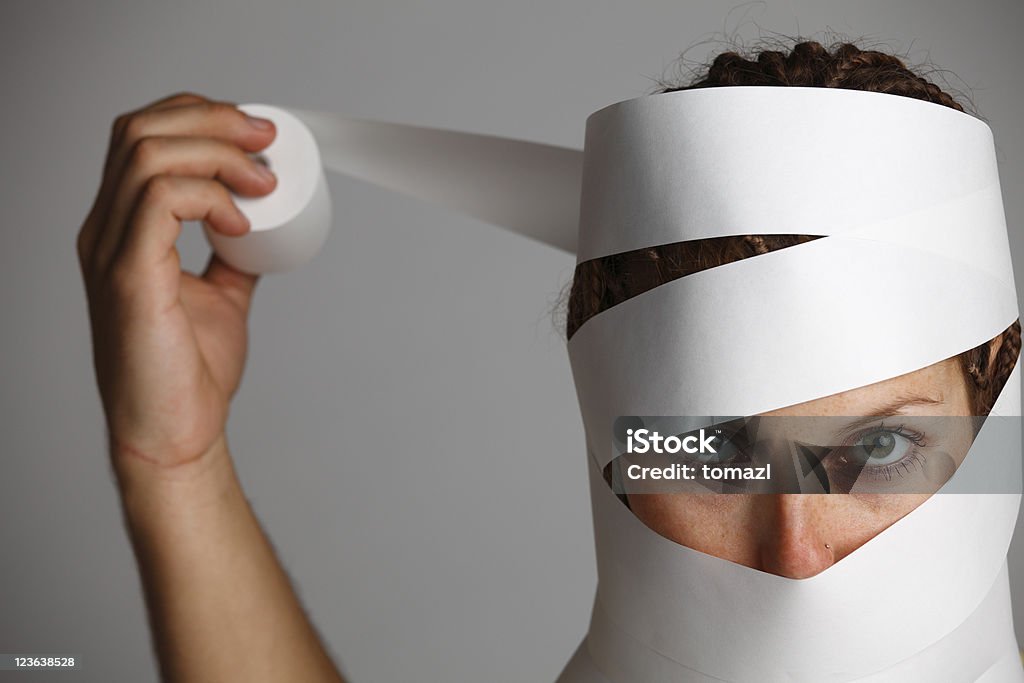 Frau mit einer Packung head - Lizenzfrei Bizarr Stock-Foto