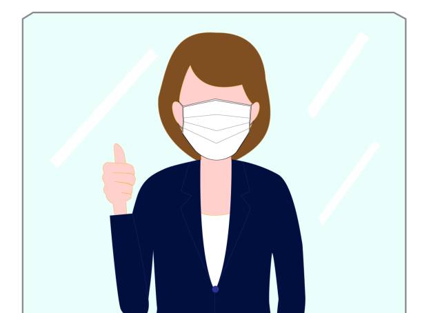 business guard A person who uses an acrylic board to prevent new-type coronavirus infections. office cubicle mask stock illustrations
