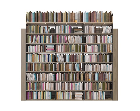 3D illustration bookcase bookshelves isolated on white