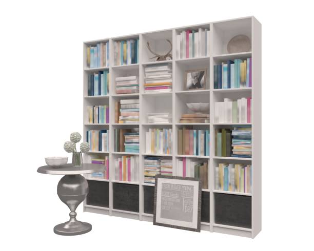 istock Bookcase bookshelves isolated on white 3d illustration 1236450268