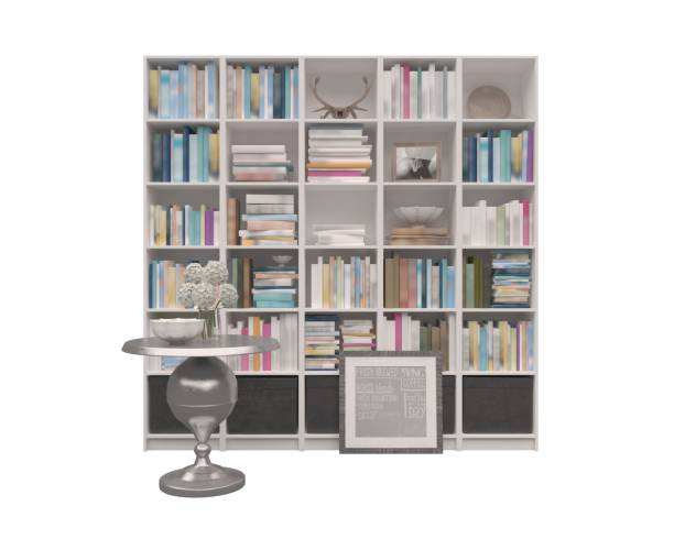 istock Bookcase bookshelves isolated on white 3d illustration 1236450810
