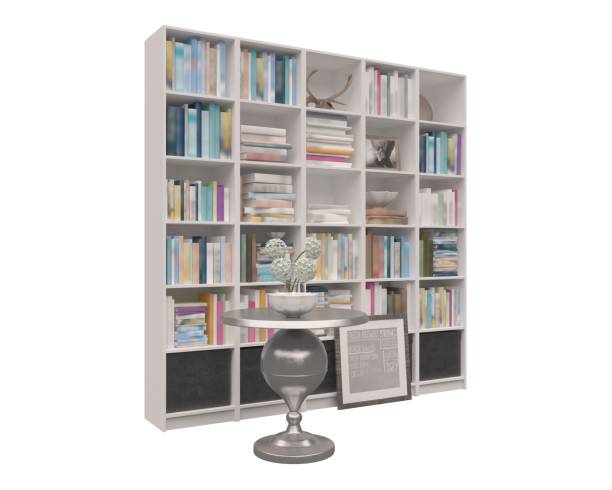 istock Bookcase bookshelves isolated on white 3d illustration 1236451317