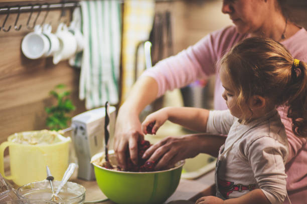 istock Mixing the cherries into the cake batter 1236469544