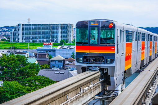 Tama monorail which runs a residential area. Shooting Location: Tokyo metropolitan area