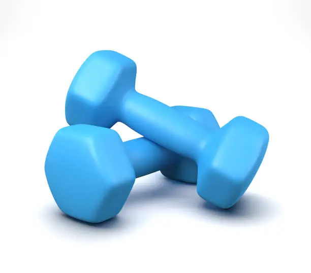 Photo of Blue Dumbbells Isolated on White Background