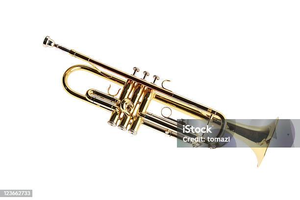 Instrumento De Sopro De Metaltrompete - Fotografias de stock e mais imagens de Trompete - Trompete, Instrumento Musical, Fundo Branco