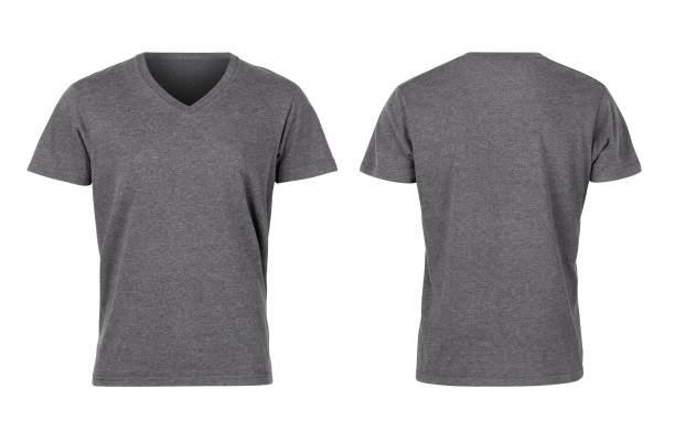 istock Gray woman v-nect t-shirts front and back isolated on white background, Clipping path 1236633412