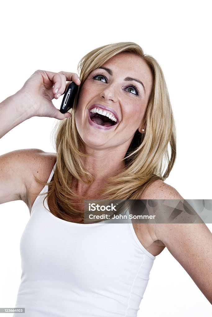 Donna felice parlando sul cellulare - Foto stock royalty-free di 25-29 anni