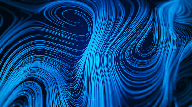 istock Blue color abstract background, Digital Particle and Line. Wavy backdrop curved and spiral line. Digital cyberspace background 1236682031