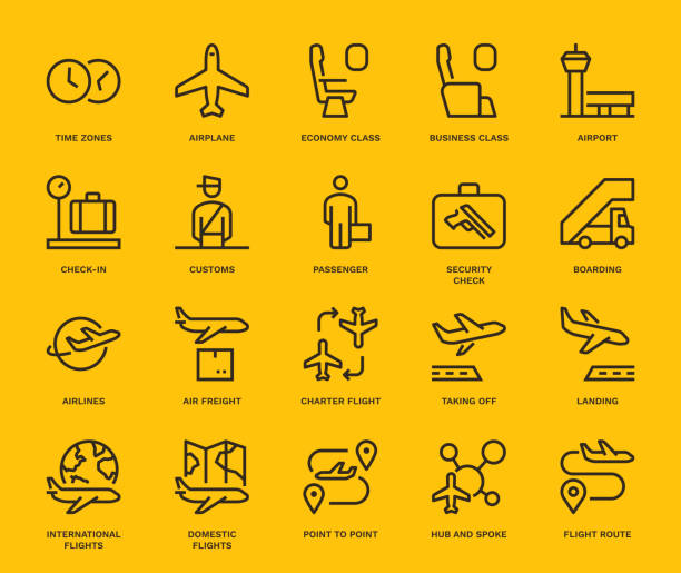Air Travel Icons. Air Travel Icons. Monoline concept
The icons were created on a 48x48 pixel aligned, perfect grid providing a clean and crisp appearance. Adjustable stroke weight. economy class stock illustrations