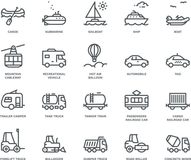 transport-icons, seitenansicht, teil ii. - aerial passenger line stock-grafiken, -clipart, -cartoons und -symbole