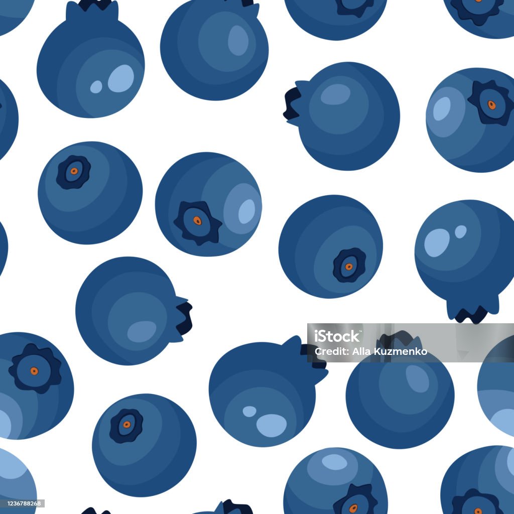 Blueberries Simple Design Seamless Pattern With Blueberry On White Background Natural Fresh Ripe ...
