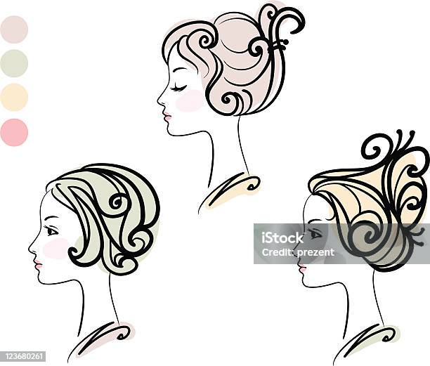 Portrait Of Three Female With Retro Hairstyles Design Stock Illustration - Download Image Now