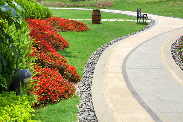 istock Beautiful summer garden with a walkway winding its way through 123683767