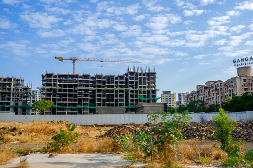 Pune, India - May 30 2020: An under construction building at Kharadi business hub at Pune India.