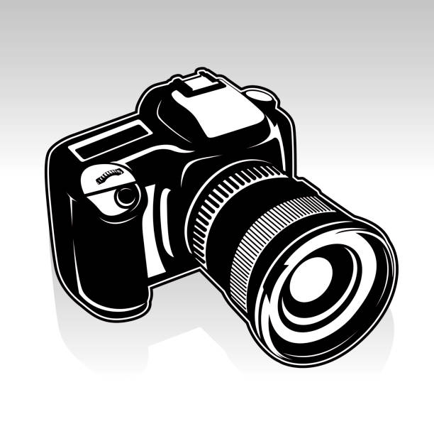 Digital SLR camera A digital SLR camera and wide angle lens illustration. slr camera stock illustrations